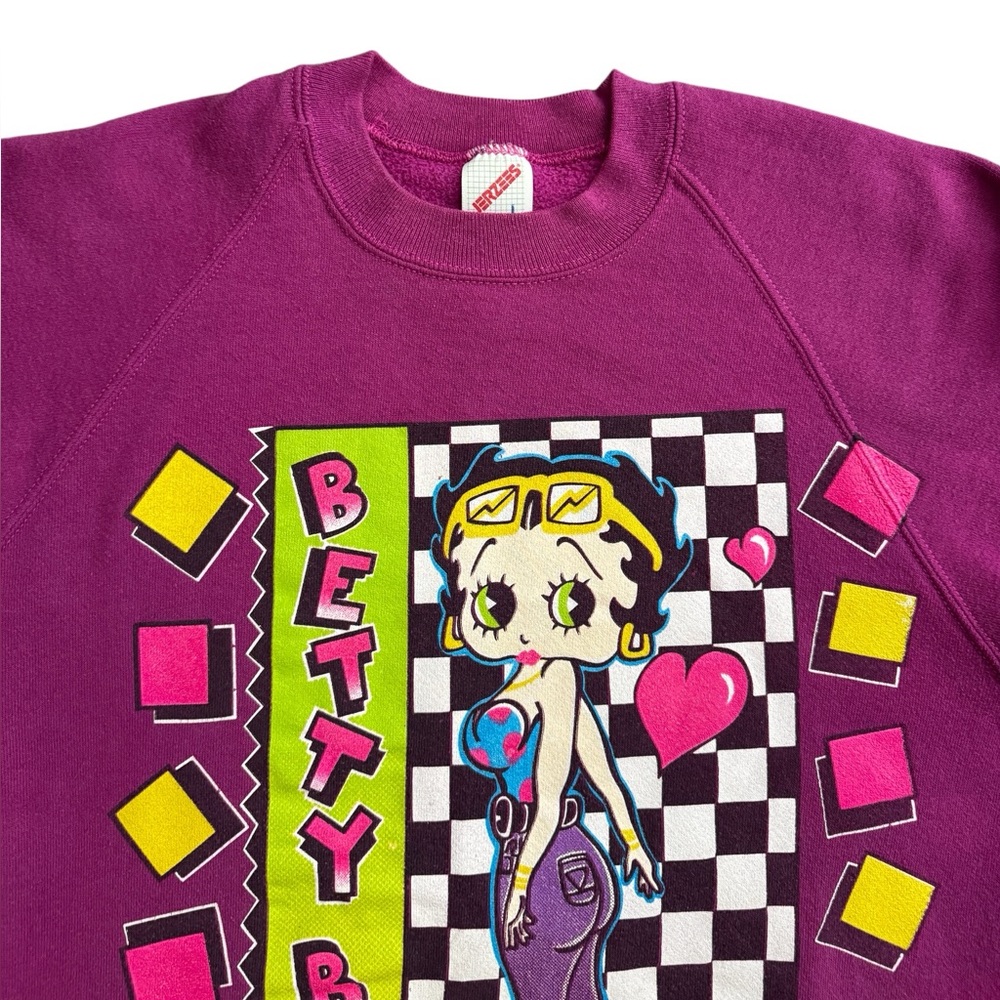 90s Vintage Betty Boop Crew Neck 1994 Purple Sweatshirt - Picture 5 of 8